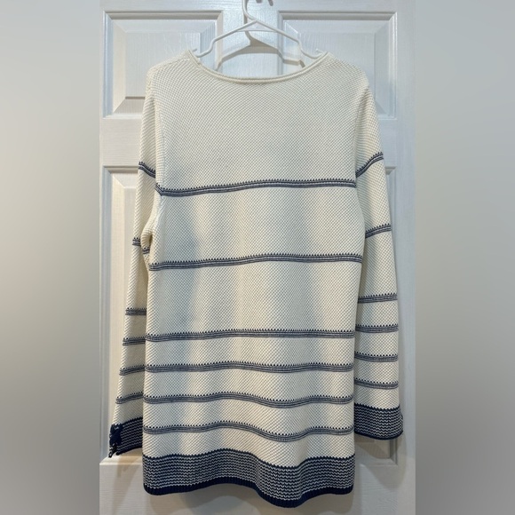Chico's Nautical Striped Sweater Sz L Cotton Blend Vacation Beachy Coastal Knit - Picture 2 of 9